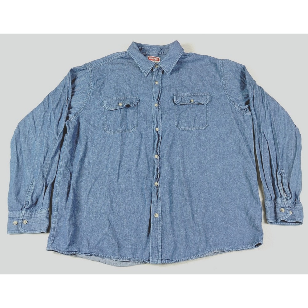 Wrangler Denim Shirt Mens XL Blue Long Sleeve Button Up Workwear Western Rodeo